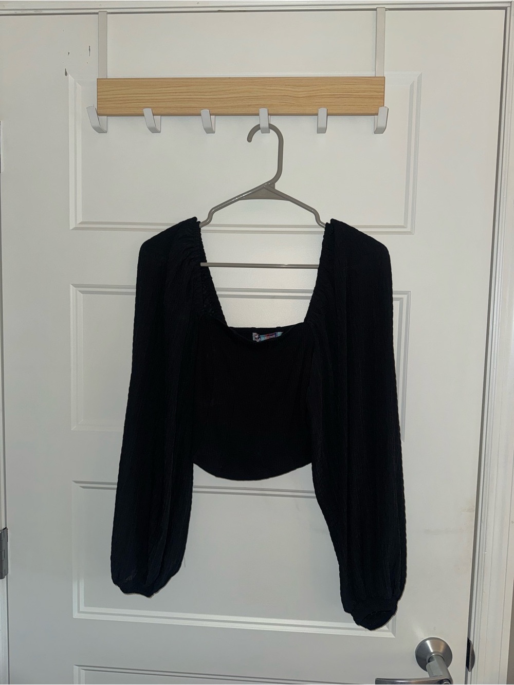 Urban Outfitters Black Long-Sleeve Square Neck Crop Top